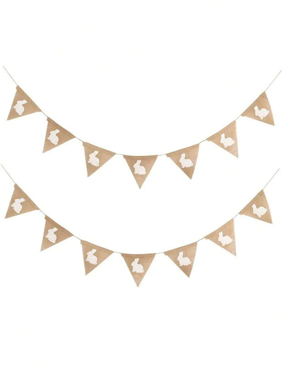 7pcs Rabbit Holiday Party Decoration Pennant Flags, Easter Bunny Burlap Triangular Flags - Mixed Colors, Fabric Party Decorations Suitable For Garden Picnic Gatherings, Easter Decorations, Spring Decor Centerpieces - Multicolor - View 1