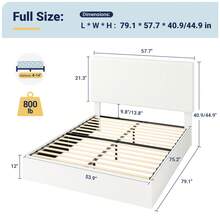 Allewie Full/Queen/King Bed Frame, Upholstered Platform Bed, Adjustable Vertical Channel Tufted Headboard, Corduroy Fabric, Modern Low Profile, Wooden Slats, No Box Spring Needed, Easy Assembly, White - trắng - Xem 8