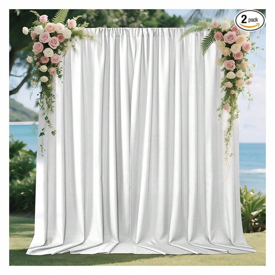 Joydeco White Curtains Backdrop For Wedding Parties, Photo Backdrop Curtains For Wedding Decorations Birthday, Wrinkle Free Polyester 5ft X 10ft Fabric Drape 2 Panels With Rod Pockets - Nhiều màu 1 - Xem 1