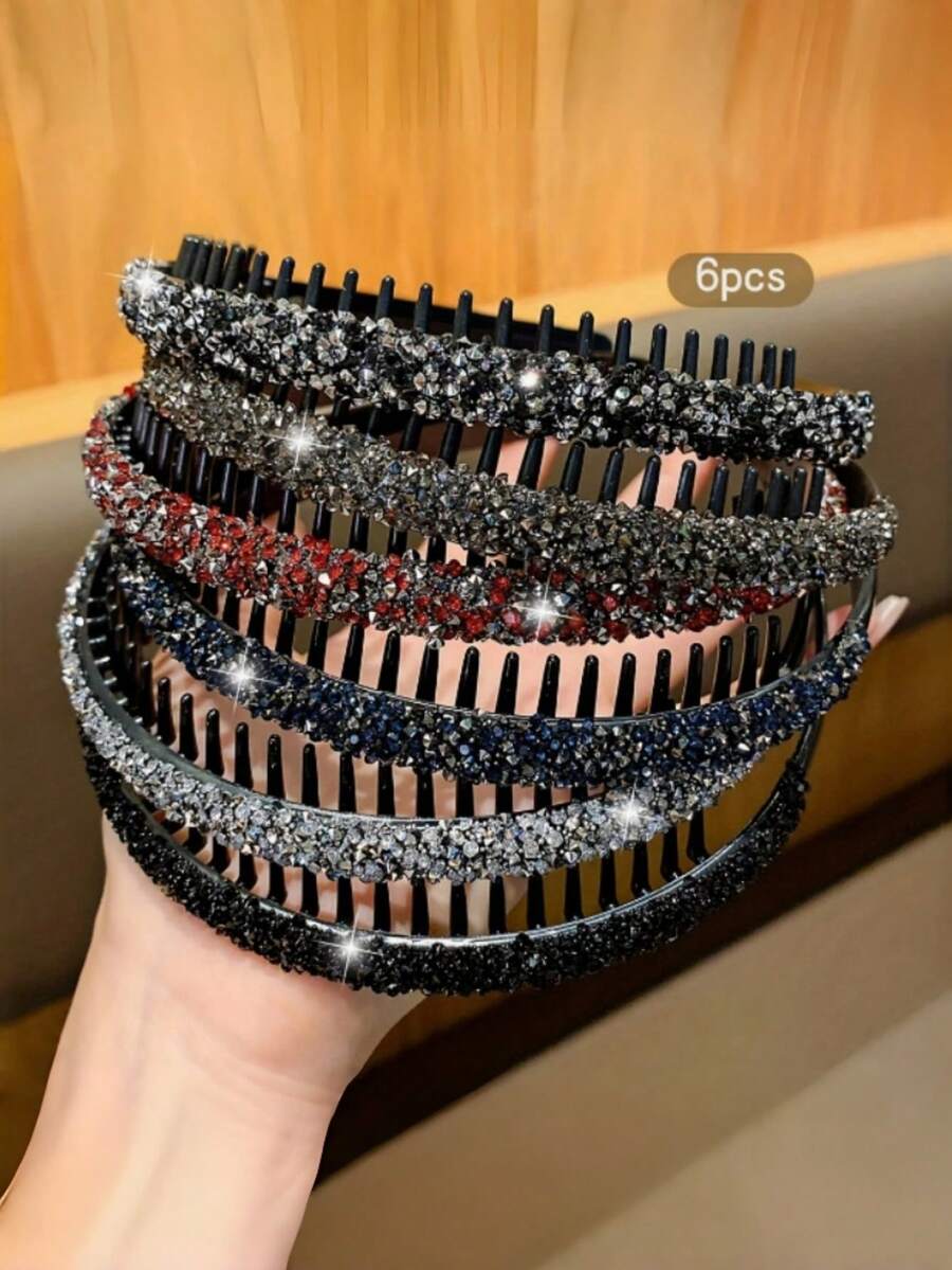 5 Stücke/Set sortierte Strass-verzierte minimalistische Mode Haarreife, vielseitige & elegante Haarzubehör für Teenager & Mädchen - Verschiedenfarbig - Übersicht 1