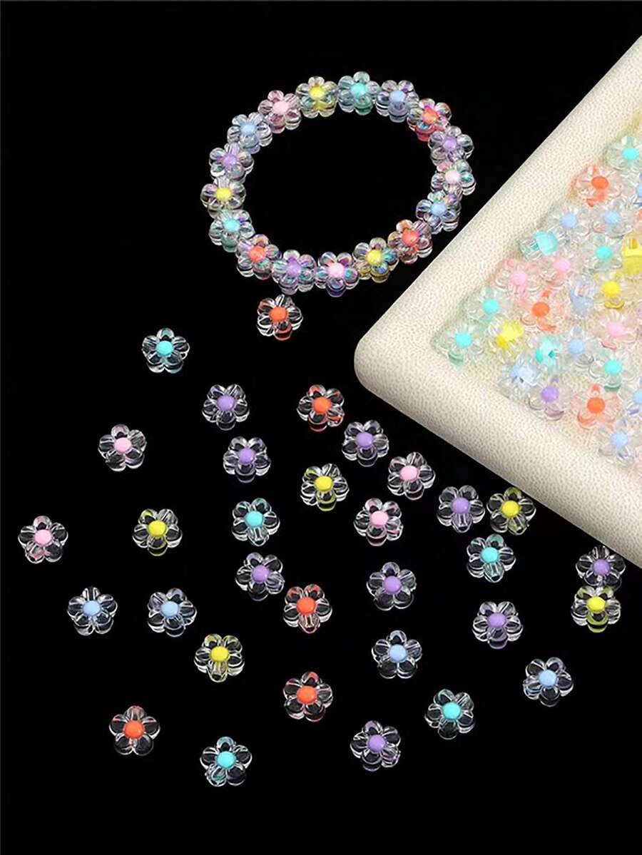 50/100颗 12毫米透明糖果色花形珠子，DIY手机挂绳和汽车配件 - 彩色 - 查看 1