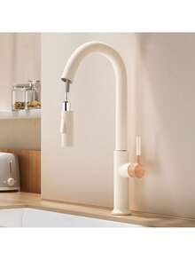 1pc Premium Pull-Out Copper Faucet, Adjustable Cold & Hot Water, 360° Rotatable & Extendable 60CM Spray Head, Adjustable Water Flow Mode, Suitable For Kitchen Sink, Bathroom Sink, Washbasin