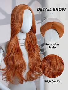 【高温丝假发】26英寸长高温丝假发 - 橙色卷曲波浪中分假发 - 合成纤维，适合角色扮演和日常佩戴，也适合家庭聚会、节日、派对、角色扮演、情人节等场合。 - 亮橙色 - 查看 7