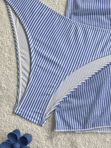 3件套条纹休闲优雅可爱系带露背海洋蓝沙滩度假夏季航海星 - 藍白色 - 查看 6