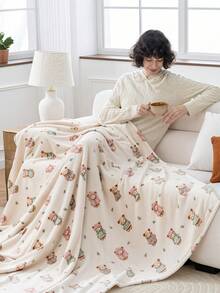 VelvetLoft Printed Flannel Blanket Soft Lightweight Cozy Throw With Cute Bear Pattern For Home Sofa Bed - Apricot - View 6