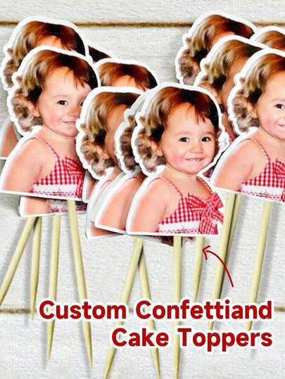 1/10/25pcs Customized Photo Cake Toppers - Personalized Photo & Portrait Design Cupcake Picks, Customized Face Photo Cupcake Toppers, Party Hat Cupcake Decorations, Suitable For Birthday Cakes, Easy To Place On Cakes, Ideal For Birthdays, Family Gatherings, Holidays