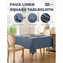 Faux Linen Square Tablecloth For Dining Room,Waterproof Texture Decorative Farmhouse Rustic Table Cloth For Indoor Outdoor Party Holiday Banquet Picnics Patio,52x52 Inch (Square),Denim Blue,DenimBlue52inchx52inchSquare - 牛仔藍 52 吋 x 52 吋正方形 - 查看 3