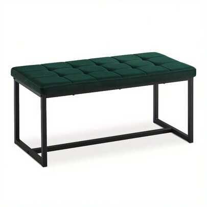 Modern Velvet Upholstered Dining Bench With Metal Frame – 100cm Long, Thick Cream Padded Seat, Black Angled Legs, Perfect For Entryway, Living Room, Bedroom, Or Dining Room, Bedroom Bench | Tufted Velvet Seat | Metal Frame Bench