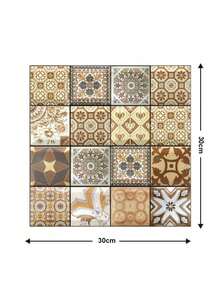 1/10片装波西米亚风3D墙贴棕色六边形自粘墙板，几何自粘防溅瓷砖，加厚设计防水耐热，适用于浴室、厨房、客厅、卧室装饰 - 棕色 - 查看 14