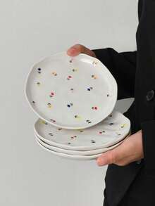 1/2/4件套花卉陶瓷盘，欧式精致花卉陶瓷碟，甜点/蛋糕盘，托盘，小吃盘，早餐盘，水果盘，糖果盘，下午茶坚果盘，礼品套装 - 彩色 - 查看 11