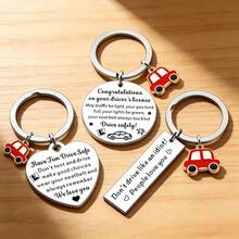 1pc Stainless Steel Key Chain With Driving Slogan, Suitable As Gift For Friends And Family Who Passed Driving Test - Silver - View 2