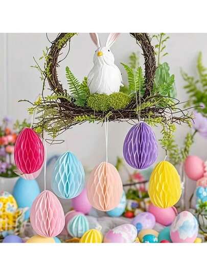 6pcs Easter Hanging Decorations, Spring Honeycomb Paper Balls Easter Decor, Tree Ornaments, Easy To Hang Decorations, Suitable For Home Decor, Easter