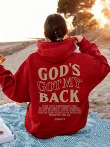Comfortable Plus Size Hoodies Women's Christian Faith Hoodie, Printed With "God Is With Me" Bible Verse (Joshua 1:9)-Inspirational Religious Clothing - 紅色 - 查看 8