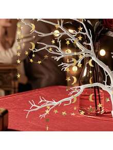 伊斯兰斋月和开斋节家居装饰 - 纸质花环，带图案，穆斯林宗教派对悬挂装饰，新月星花环，斋月礼物和伊斯兰节日装饰 - 金色 - 查看 6