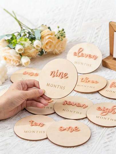 12pcs 3D Wooden Monthly Milestone Plaques, Newborn Milestone, Photography Milestone, Baby's First Year Growth Cards, Photo Props, Suitable As Christening Gift, Gift For New Parents And Teenagers, Gift For Expectant Mothers, Baby Shower Gift, Newborn Welcome Sign