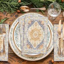 20pcs Vintage Bohemian Guest Napkins Disposable Paper Dinner Napkin Bathroom Hand Towels For Party Decor - Multicolor - View 3