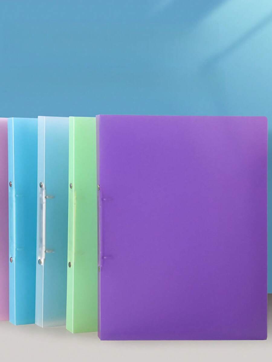 1pc A4 Candy Color Transparent PP Waterproof 2/3/4 Ring Binder Folder, Office File Document Organizer - A4-o Clip - View 1