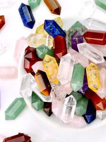 2件装彩色天然石六角柱吊坠DIY首饰制作配件 - 20*9mm 绿东陵玉&粉晶&紫水晶&白石英&红玛瑙&黄水晶&青金石&虎眼石，适合制作手链、项链和耳环 - 彩色 - 查看 6