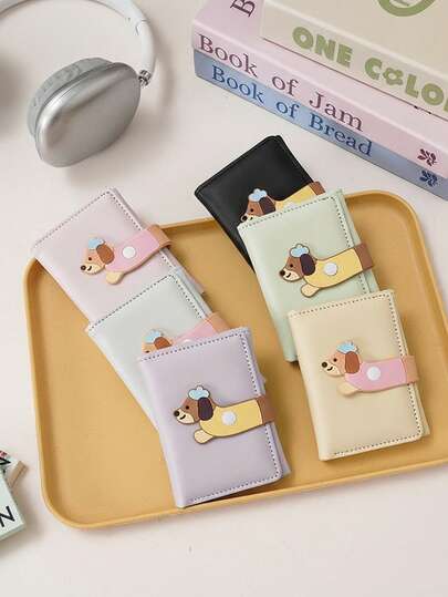 1pc Women's Tri-Fold Wallet, Cute Cartoon Dachshund Coin Purse, Women's Short Wallet, Folding Compact Small Wallet With Snap Closure, Suitable For Daily, Outings And Shopping, Great Gift For Sisters, Best Friends, Relatives