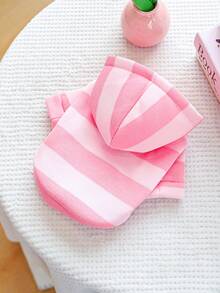 PETCIRCLE 1件情人节宠物服装，适合小型犬、幼犬、马尔济斯犬、吉娃娃等犬猫穿着，可爱粉色条纹连帽衫 - 彩色 - 查看 3