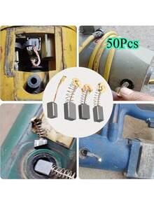 50 piezas Kit de repuesto de escobillas de carbón de alta resistencia, Kit de combinación de escobillas de carbón, base de metal, adecuado para taladros, lijadoras, amoladoras y motores - Kit de piezas de reparación de motores, cuadro de tamaños precisos, compatible con herramientas eléctricas para mejoras del hogar (amoladoras angulares / taladros de impacto / taladros eléctricos / sierras de martillo) Piezas de reparación y repuesto, regalo de primavera perfecto - Multicolor - Ver 5