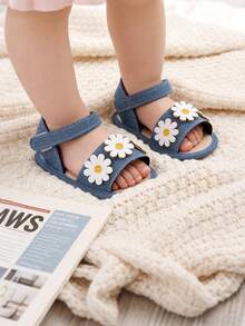 Infant/Toddler Girls' Flower Soft Bottom Sandals, Suitable For Newborns, Crawling Shoes, Crib Shoes, Summer - Blue - View 6