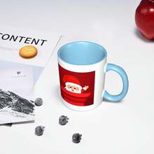 Cute Santa Claus Print Coffee Mug â€" 3d Pattern Double Color Ceramic Mugs, 11oz Two Tone Color Ceramic Cup, Funny Coffee & Tea Drinking Cups 2EBK - Sky Blue - 查看 9