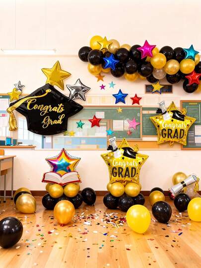 kumozawa 6pcs Graduation Cap & Star Foil Balloons "Big Congrats" Graduation Decorations For Class Of 2026 Party