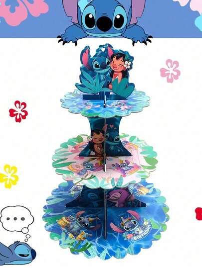 3-Tier Cartoon Stitch Cake Stand, Suitable For Family Gatherings, Christmas, Birthdays, Anime Character Stitch Themed Party Decorations