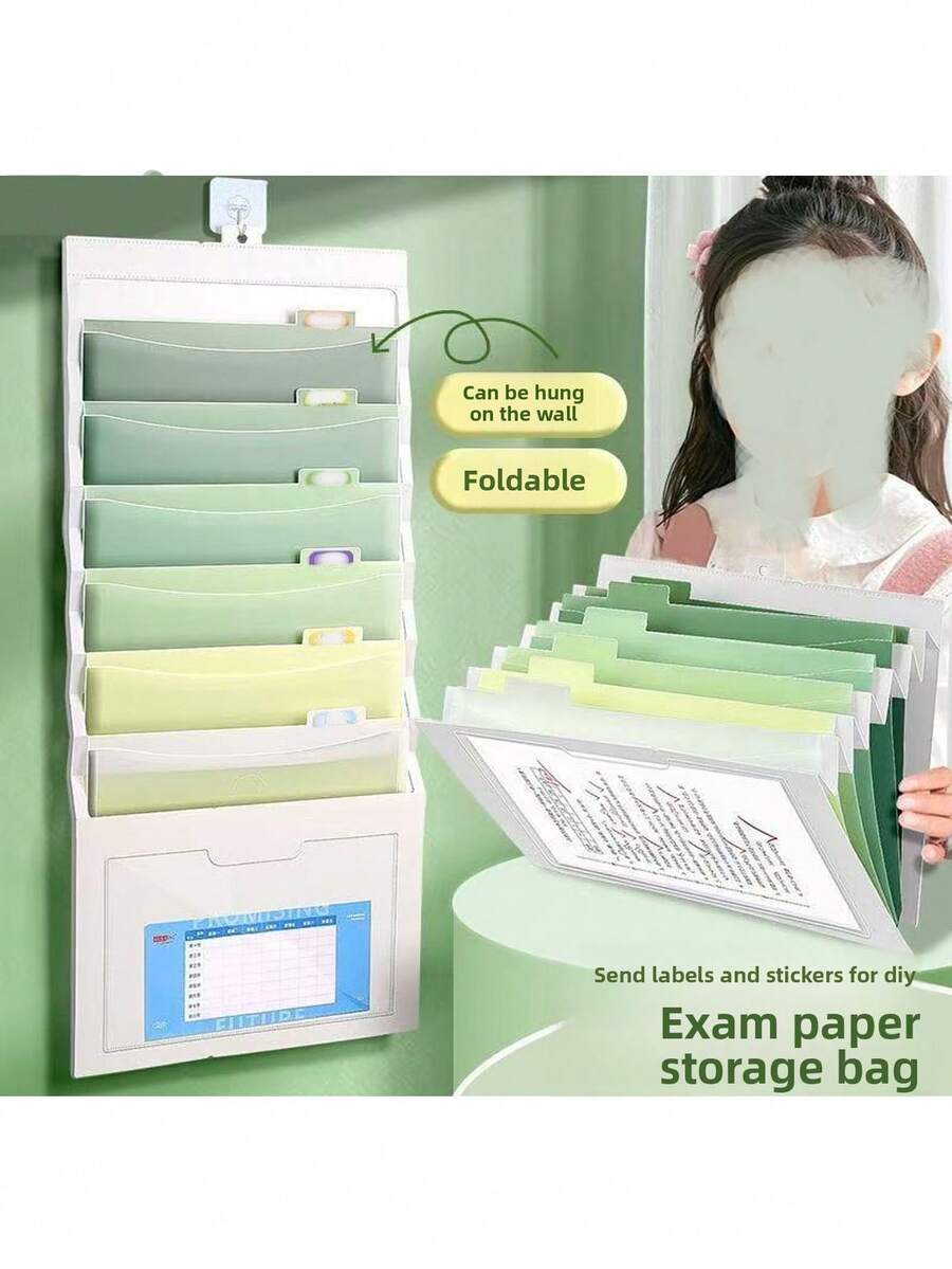 1pc Hanging File Folder, Foldable File Bag, Expandable Ombre File Pouch, Standalone Use, Suitable For School And Office