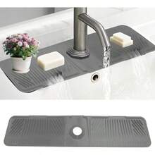 Silicone Faucet Mat & Splash Guard Suitable For Kitchen Sink - Absorbent Quick-Dry Sink With Fit, Fits For Most Faucets, Splash Barrier (, For Kitchen/Bath) - GRAY - View 4