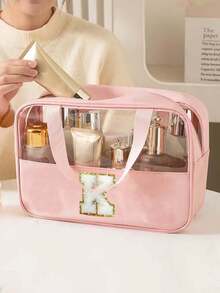 Bolsa de Toucador Transparente de PVC, Bolsa de Maquiagem com Letras, Bolsa de Toucador de Viagem à Prova d'Água, Bolsa de Armazenamento de Maquiagem à Prova d'Água com Zíper com Letras, Bolsa Organizadora de Cosméticos, Bolsa de Viagem Portátil para Cosméticos, Com Alça Prática, Para Acessórios de Toucador de Viagem, Itens Essenciais de Viagem, Itens Essenciais de Cruzeiro, Acessórios de Viagem, Armazenamento de Banheiro, Armazenamento de Joias, Armazenamento de Batom, Armazenamento de Esmalte, Presente de Páscoa, Presente para Dama de Honra, Presente para o Dia das Mães, Presentes para Mulheres - Multicolorido - Visão 5