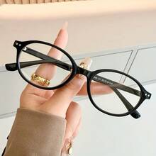 Preppy Style Oval Reading Glasses - Retro Small Frame,  Aesthetic Brown Eyeglasses, Lightweight Plastic Eyewear For Daily & Office Wear - 透明灰色 - 查看 2