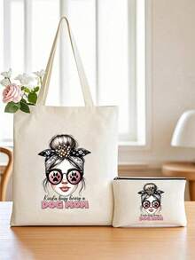 可爱狗狗妈妈帆布手提袋 - 狗狗妈妈主题印花购物袋，多种设计可选，轻便大容量，完美收纳您的所有宠物必需品和日常用品，狗狗妈妈必备，送给狗狗妈妈和宠物爱好者的贴心实用礼物，宠物派对礼品