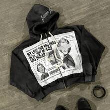 American Harajuku Dark Gothic Hip-Hop Hoodie | Men's Niche Design-Focused Statement-Making Oversized  Sweatshirt - áo hoodie đen - Xem 3