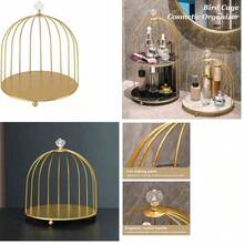 Asixxsix Jaula de pjaros Organizador de Maquillaje, de Hierro de Oro cosmticos Estante de exhibicin de Ahorro de Espacio de la Magdalena de pie Esencia locin Estante para el bao (una - una sola capa - Ver 1