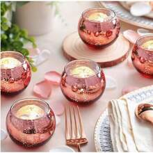 Trintion 12 Piece Circular Glass Tea Lamp Holder, Modern Style, 5cmx5cm, Multi-Color Set, Perfect For Decorating Wedding Centers, Parties, And Family Dining Tables - Pink - View 2