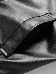 1pc Men's Black Fashionable Vintage American Motorcycle PU Leather Lapel Jacket - Black - View 5