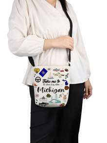Take Me To Themed Graphic Crossbody Bag, Unisex Reusable Shoulder Messenger Bag, Casual Versatile Courier Bag With Colorado, Connecticut, Michigan, Montana, New Mexico, Tennessee State Prints, Convenient Travel Themed Gift For US State Enthusiasts - Multicolor - View 7