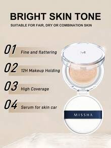 MISSHA Air Cushion Foundation - Lightweight Texture, Strong Coverage, Long-Lasting, Waterproof And Oil-Free, Contains Moisturizing Ingredients, Satin Finish, Suitable For All Skin Tones In Light Beige (Refill Included) - 21 - View 5