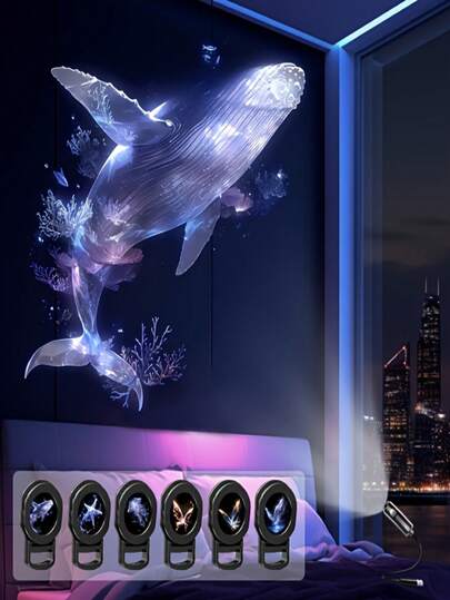7pcs Ocean Projection Lamp Set, LED Butterfly Projection Light, USB Powered Jellyfish Night Light, Includes Whale/Jellyfish, Starfish, Butterfly Patterns, 360° Rotating Butterfly Wall Lamp, Suitable For Room Decor, Bedside Decor, Ceiling Decor, Wall Decor, Bedroom Decor, Indoor Decor, Holiday Decor, Party Decor, Birthday Gift