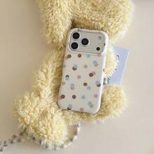 Minimalist Polka Dot Contrast Color Phone Case Compatible With IPhone 17 Pro Max, 15 New, 16 Pro, Suitable For Women, Shock-Proof Protective Cover - White - View 7