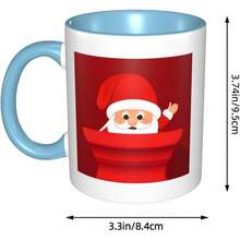 Cute Santa Claus Print Coffee Mug â€" 3d Pattern Double Color Ceramic Mugs, 11oz Two Tone Color Ceramic Cup, Funny Coffee & Tea Drinking Cups 2EBK - Sky Blue - 查看 6
