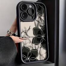 Floral Pattern Phone Case, Anti-Drop Cellphone Protective Case, Total Protective Shockproof Mobile Phone Cover For IPhone 16 15 14 13 12 11 Plus Pro Max - Black - View 8