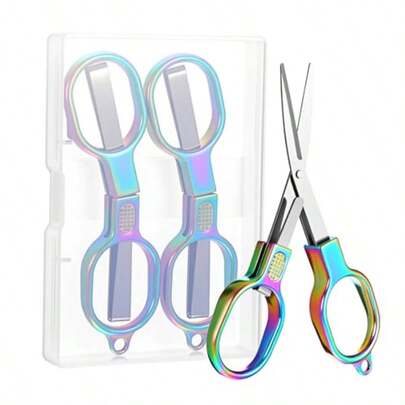 2 Pcs Stainless Steel Mini Folding Scissors TSA-Compliant Portable Travel Scissors With Case For Home Office Craft Sewing Nurse Accessories In Silver