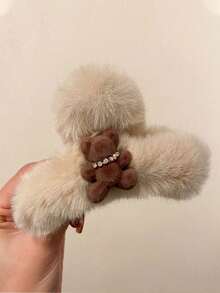 后脑勺发夹，可爱小熊抓夹，可爱发夹，冬季头饰发夹，气质后脑勺发爪，节日装饰头饰，外出必备优雅爪夹度假发饰 - 彩色 - 查看 9