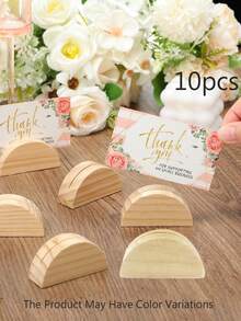 1/2/5/10pcs Set Semicircle Wooden Table Number Holder, Elegant Wooden Table Number Plate Stand, Suitable For Wedding, Beach Party, Birthday, Garden Event, Restaurant And More, Durable And Stylish Table Decor