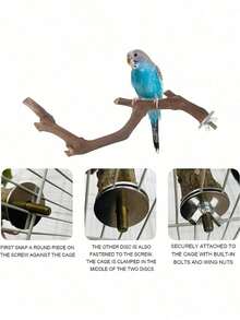 5 Stücke Vogelstangen Set, natürliche Holz Papageien Stangen, 3 Stücke Traubeneichen Stangen, 2 Stücke Ständer, Krallenschleifer, Tiger Streifen Papageien Kaustock, Trainingsäste, geeignet für Nymphensittiche, kleine & mittlere Vögel - Verschiedenfarbig - Übersicht 4