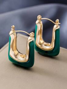 2/4件套优雅休闲复古U形耳环，采用金色饰面和树脂镶嵌设计——时尚百搭，适合日常、约会、派对等场合，是送给女性节日的完美礼物。 - 彩色 - 查看 16