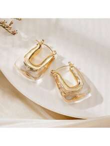 2/4件套优雅休闲复古U形耳环，采用金色饰面和树脂镶嵌设计——时尚百搭，适合日常、约会、派对等场合，是送给女性节日的完美礼物。 - 彩色 - 查看 14